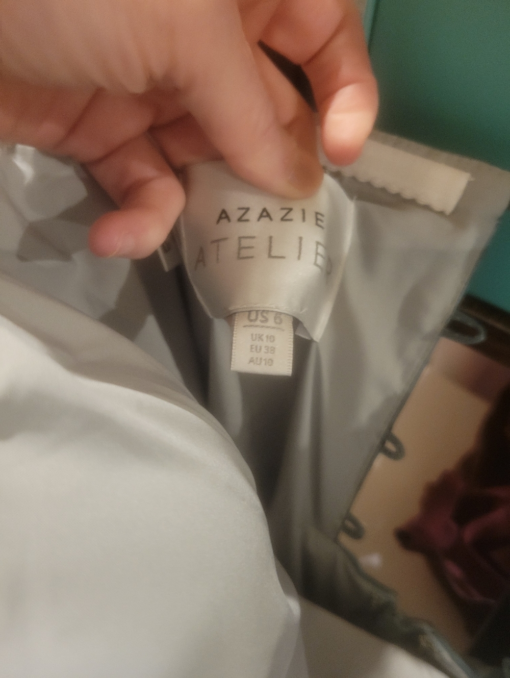 Azazie Shimmery Teal Lace-up back dress - Picture 5 of 5